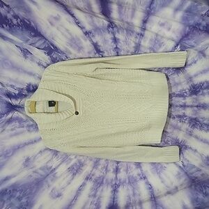 JF J.Ferra Men's White Cable Knit Cowl Sweater Size Small Women's Size Medium